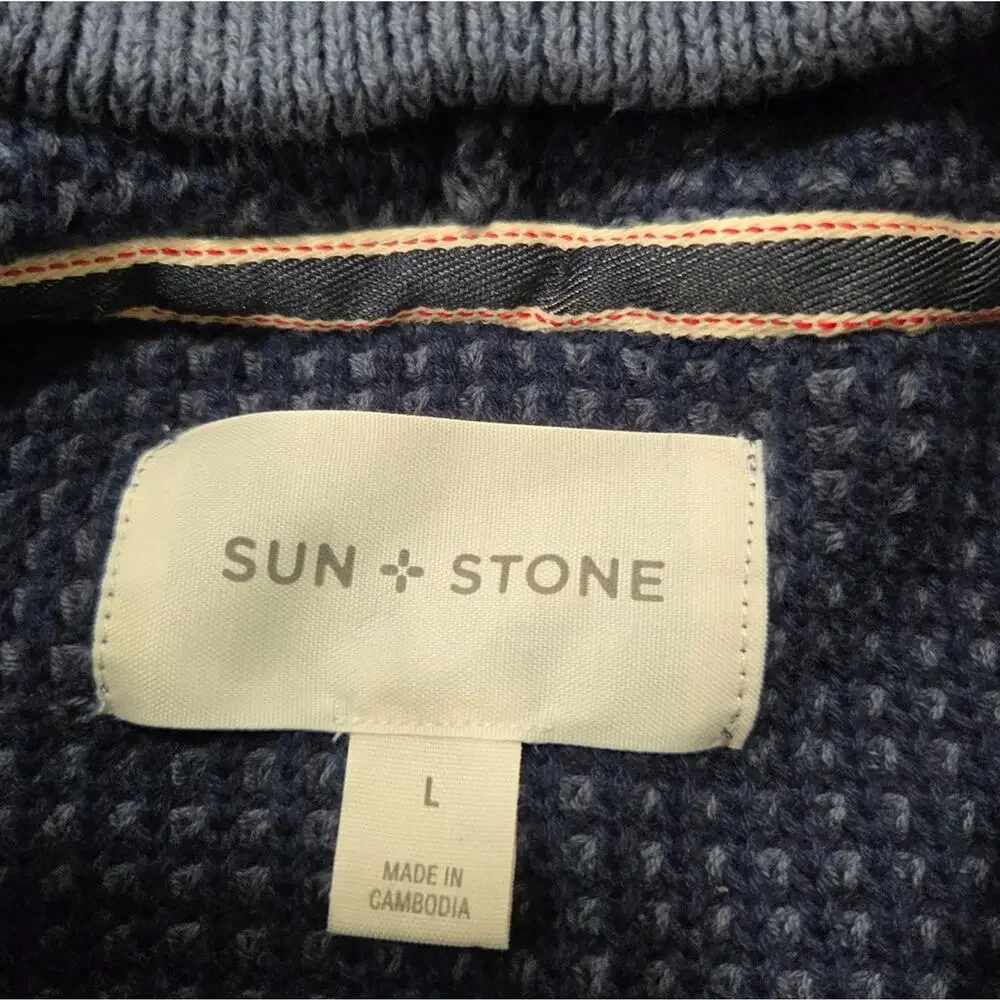 Sun + Stone Men's Hooded Sweater Mixed Knit Front Pocket NWOT Size Large